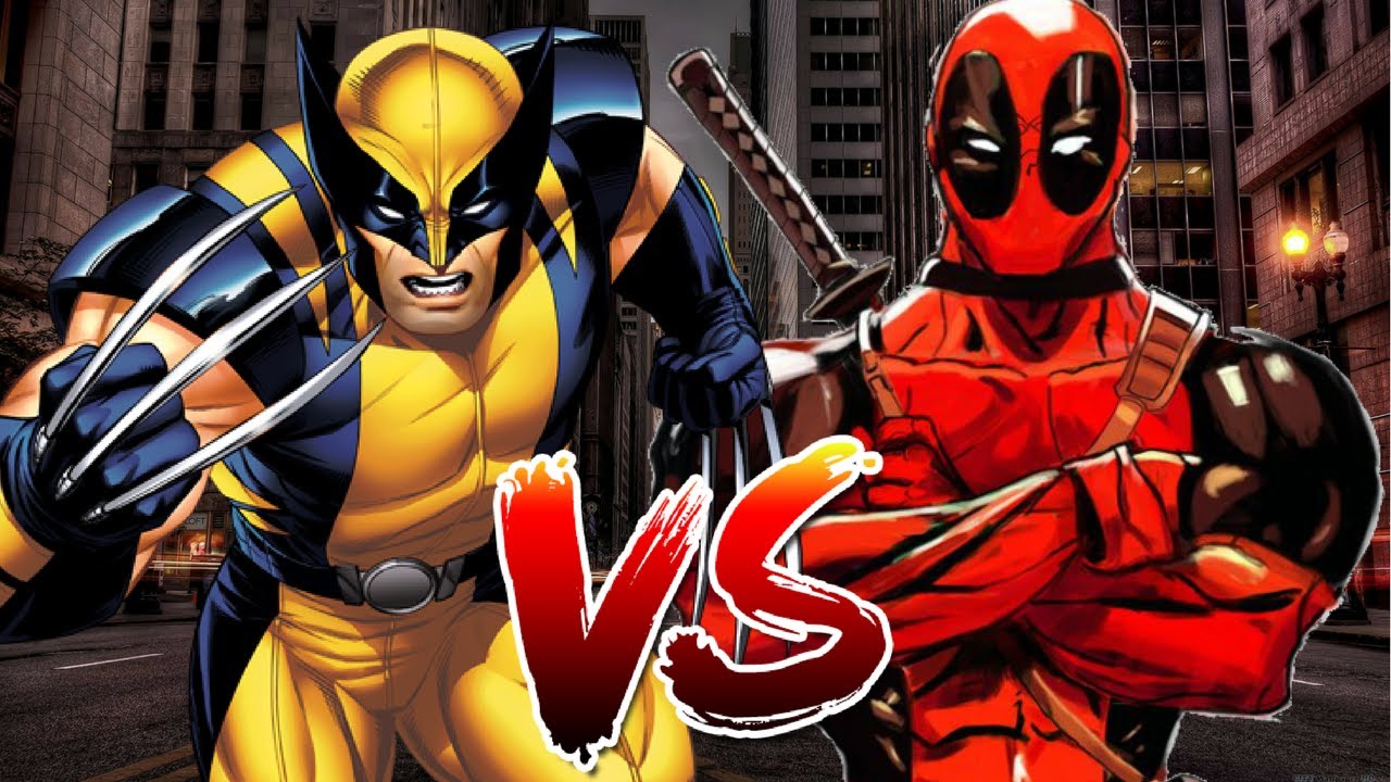 Illustration featuring Wolverine and Deadpool locked in an intense battle. Wolverine, with his iconic adamantium claws extended, charges forward with a fierce expression. Deadpool, in his red and black suit, counters with dual katanas, displaying his signature mischievous grin. The background is a chaotic battlefield, reflecting the intensity of their rivalry. The title 'Deadpool vs Wolverine: A Look at Their Greatest Rivalry' is displayed at the top, highlighting the legendary feud between the two Marvel characters.