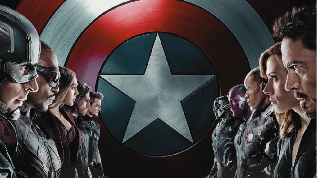 The Avengers stand in a tense formation, debating a moral dilemma as a holographic world map illuminates their differing perspectives and the weight of their choices.